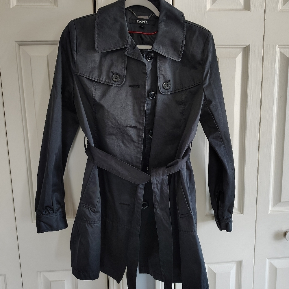 DKNY Black Trench Coat Classic M - Picture 1 of 12